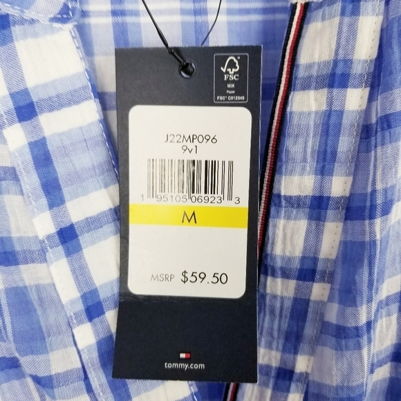 Tommy Hilfiger Blue Plaid Lightweight Top NWT - Picture 4 of 10